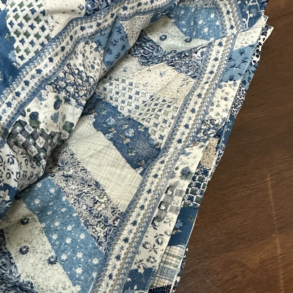Vtg Retro Blue Patchwork Floral Plaid Cotton Quilting Fabric 9 Yards x 42" Wide - Picture 5 of 6